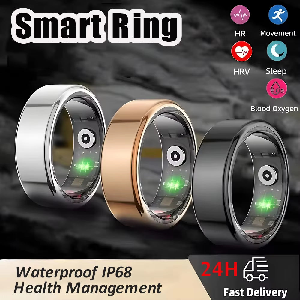 Smart Ring Bluetooth Health Monitoring Sleep Heart Rate Multi-Sport Modes Waterproof IP68 5ATM Men Women Multifunctional Ring
