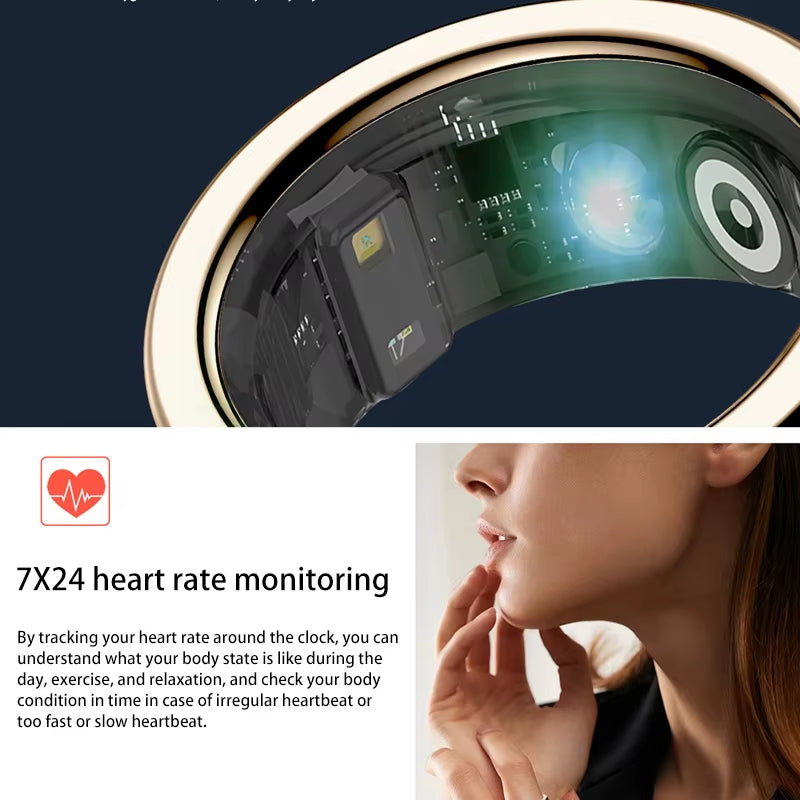 Smart Ring Bluetooth Health Monitoring Sleep Heart Rate Multi-Sport Modes Waterproof IP68 5ATM Men Women Multifunctional Ring